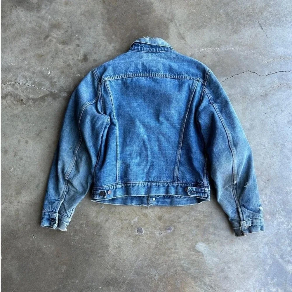 vintage 60s Levi's 557 Denim Jacket Type III Blanket Lined Distressed 525 Button